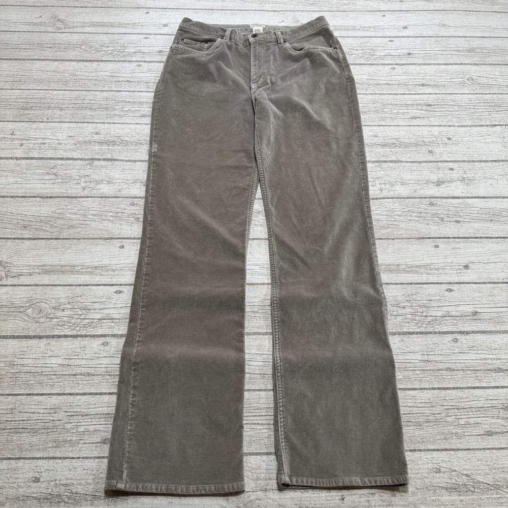 L.L.Bean Pants Women's 10 T Gray Corduroy Stretch Straight Leg Mid Rise Trousers